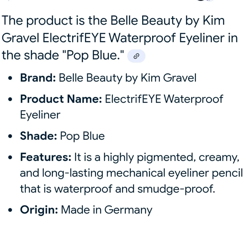 Belle Beauty ElectrifEYE Waterproof Eye Liner In 'Pop Blue'. New & Unused.